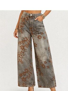 SWEETKAMA barrel wide leg floral jeans L 8/10